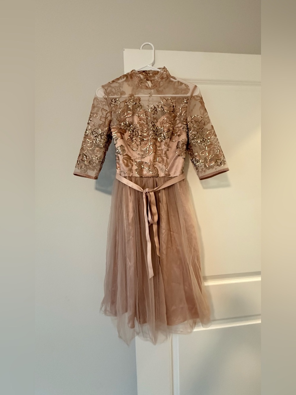 Chi Chi London Rose Gold Embroidered Lace & Tulle Midi Dress - Picture 3 of 10